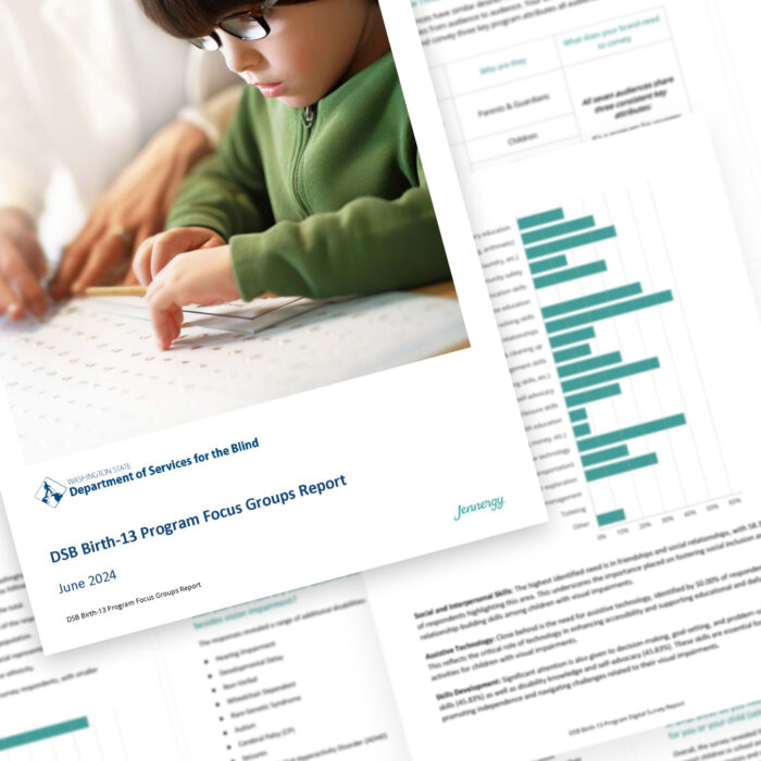 Showing multiple pages of the DSB Birth-13 program branding focus groups report