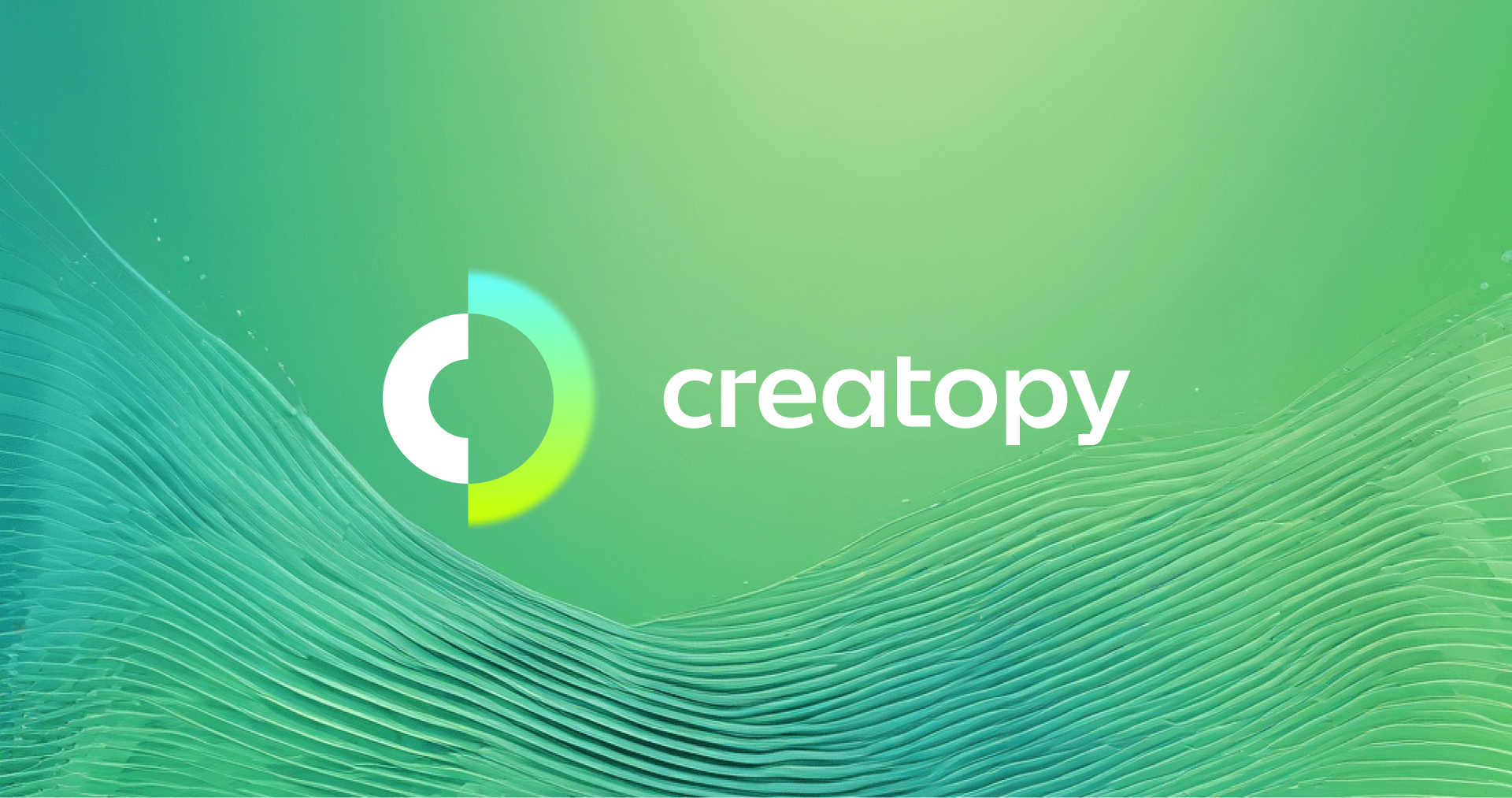 Creatopy Logo on top of a gradient blue and green background