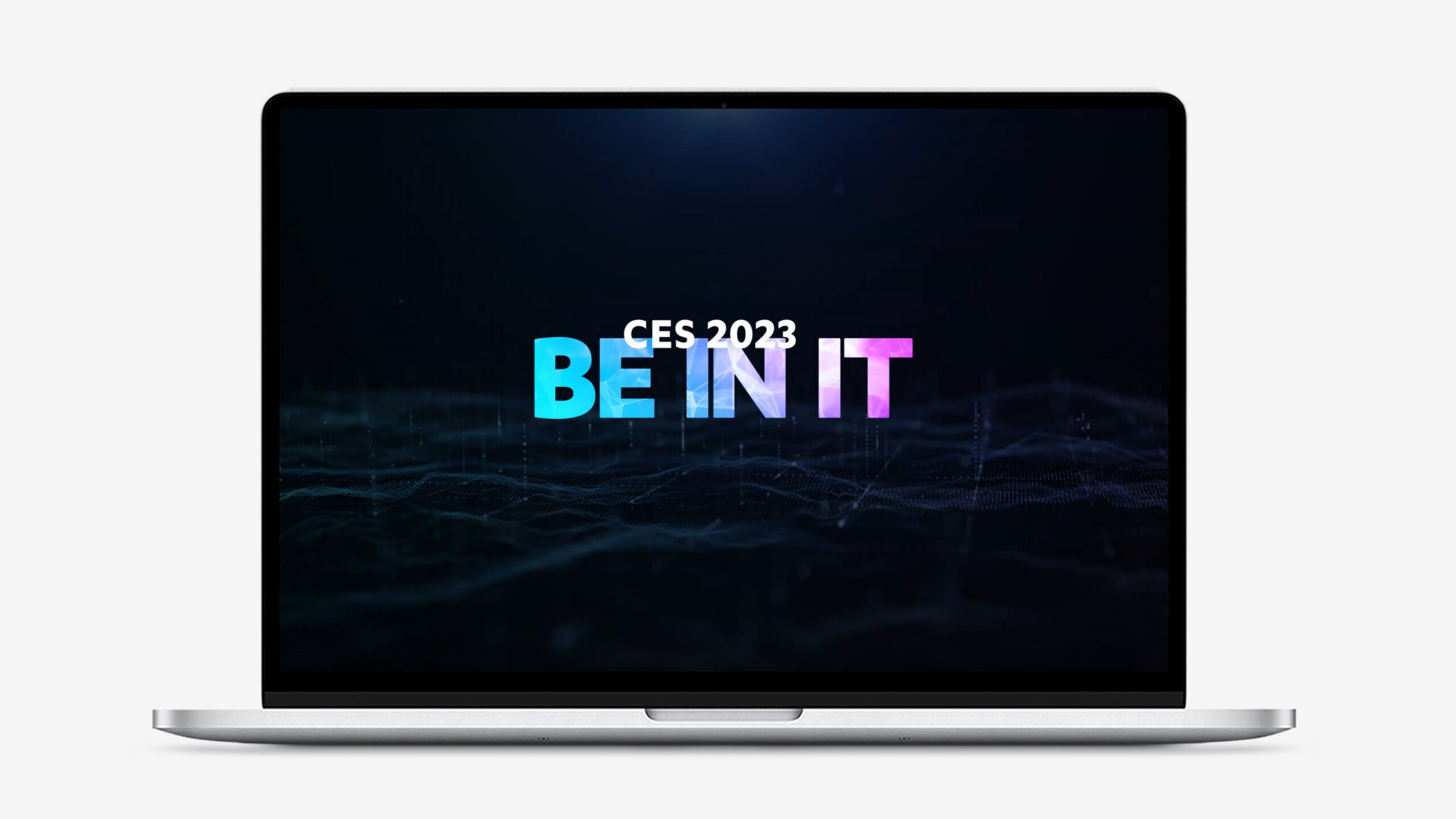 Laptop showing the welcome screen with the CES "BE IN IT" theme for 2023