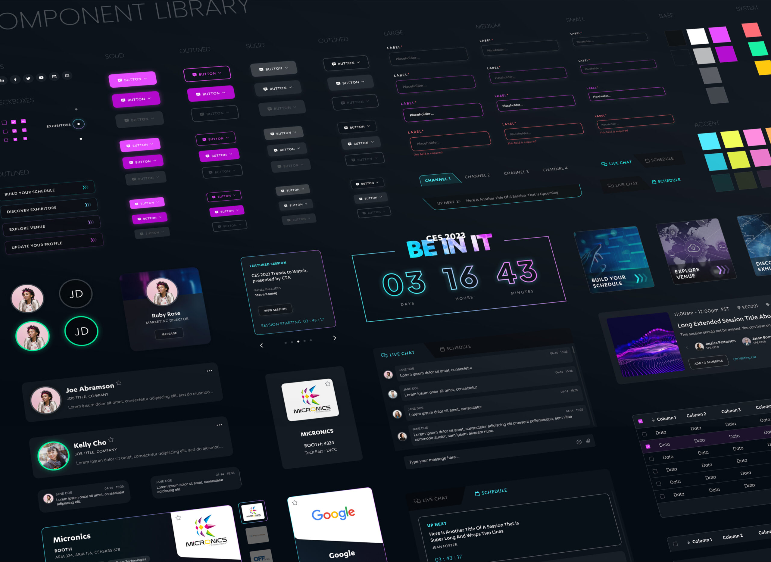 Mockup showing multiple user interface components and samples for the CES component library