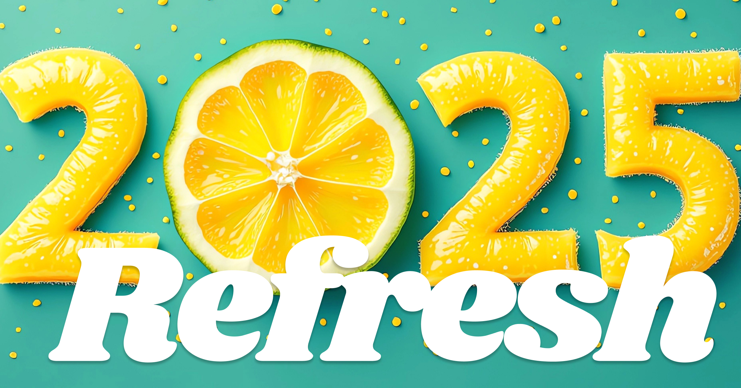 The number 2025 made of lemon followed by the word refresh