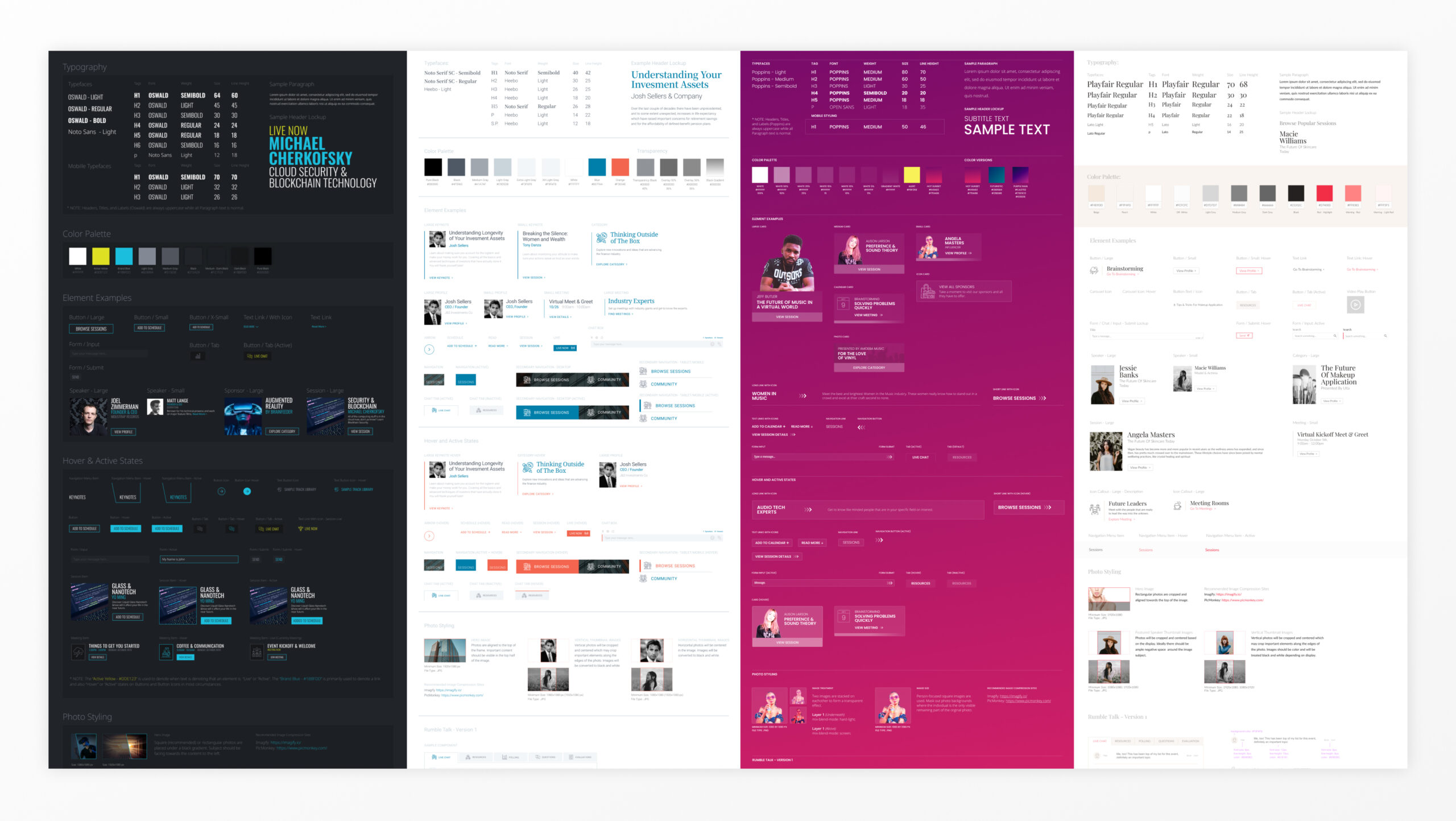 Showing the 4 theme style guides for the Hubb design system