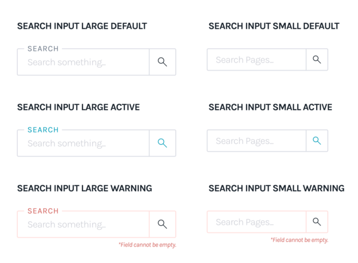 Various Input Fields showing the different component states